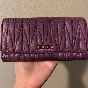 Miu Miu Metallic Purple Leather Long Wallet